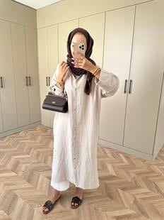 Uzun Müslin Gömlek Bej