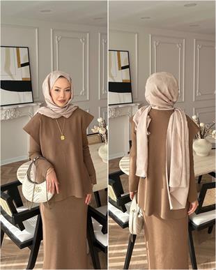 Vally Triko Yelekli Elbise Acı Kahve