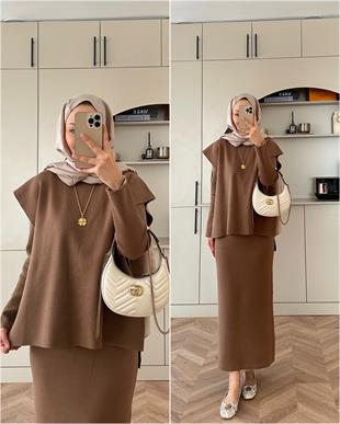 Vally Triko Yelekli Elbise Acı Kahve