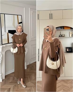 Vally Triko Yelekli Elbise Acı Kahve