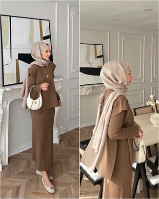 Vally Triko Yelekli Elbise Acı Kahve