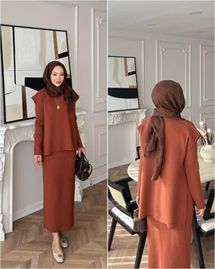 Vally Triko Yelekli Elbise Kiremit