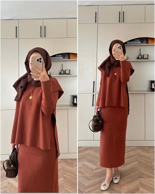 Vally Triko Yelekli Elbise Kiremit