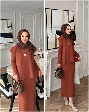 Vally Triko Yelekli Elbise Kiremit