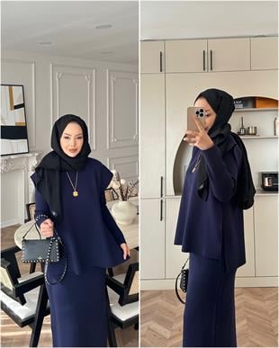 Vally Triko Yelekli Elbise Lacivert