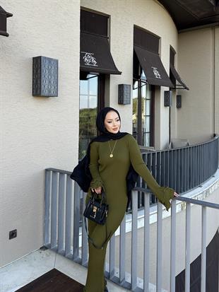 Vanora Triko Elbise Haki