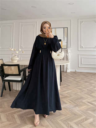 Vasilisa Broş Detaylı Keten Elbise Lacivert (1079)