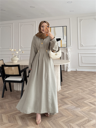 Vasilisa Broş Detaylı Keten Elbise Haki (1079)