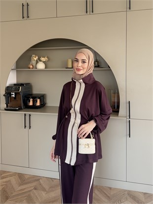Vega Şerit Detaylı Dik Yaka Oysh Takım Mürdüm (2380)