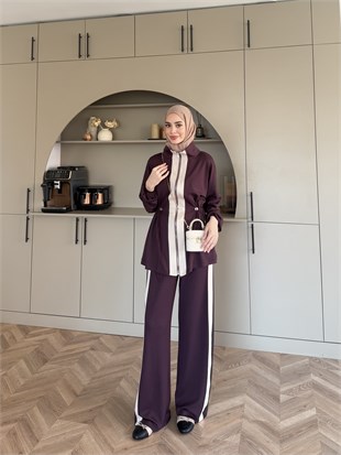 Vega Şerit Detaylı Dik Yaka Oysh Takım Mürdüm (2380)