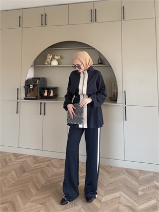 Vega Şerit Detaylı Dik Yaka Oysh Takım Lacivert (2380) 