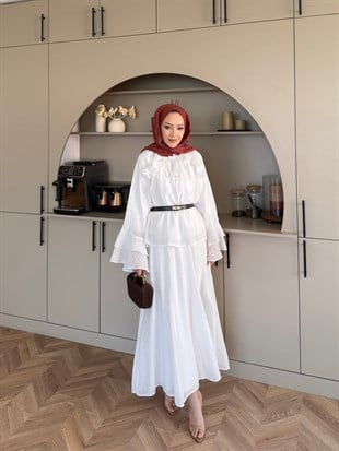 Vela Fırfırlı Etek Takım Beyaz (4456)