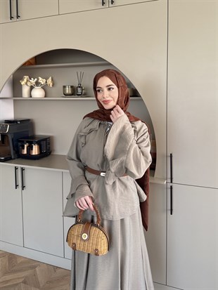 Vela Fırfırlı Etek Takım Haki (4456)