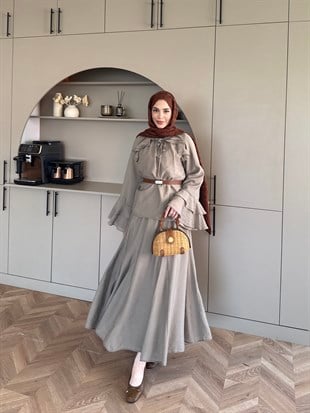 Vela Fırfırlı Etek Takım Haki (4456)