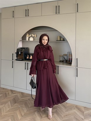 Vela Fırfırlı Etek Takım Mürdüm (4457)