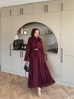 Vela Fırfırlı Etek Takım Mürdüm (4457)