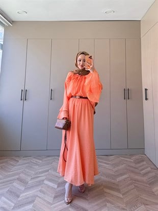 Vela Fırfırlı Etek Takım Turuncu (4456)