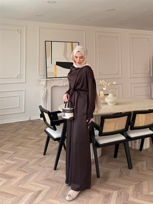 Veloura Asimetrik Pantolon Takım Acı Kahve (8041)