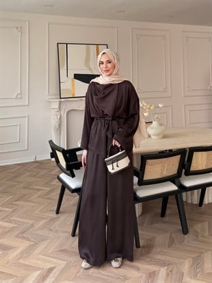 Veloura Asimetrik Pantolon Takım Acı Kahve (8041)