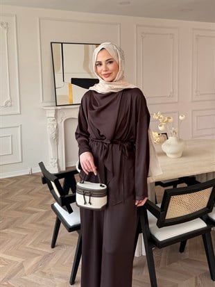 Veloura Asimetrik Pantolon Takım Acı Kahve (8041)