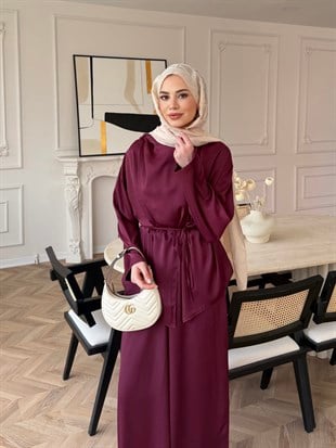 Veloura Asimetrik Pantolon Takım Bordo (8041)