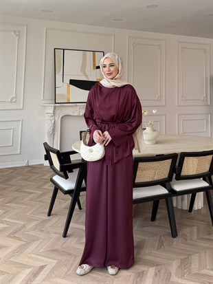 Veloura Asimetrik Pantolon Takım Bordo (8041)
