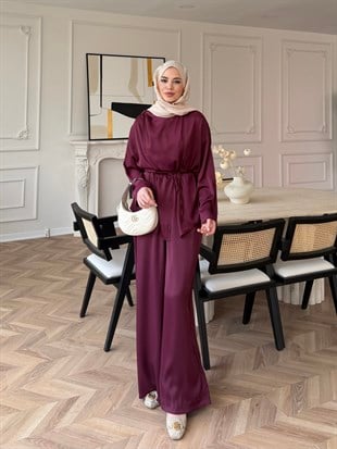 Veloura Asimetrik Pantolon Takım Bordo (8041)