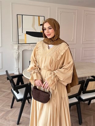 Vensya Kuşaklı Elbise Bej (1859)