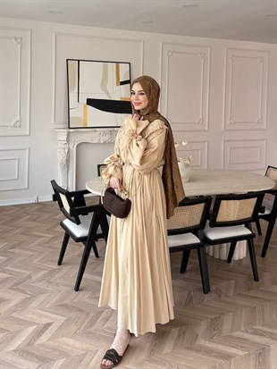 Vensya Kuşaklı Elbise Bej (1859)