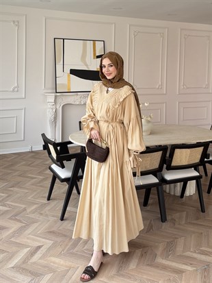 Vensya Kuşaklı Elbise Bej (1859)