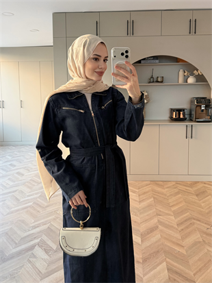 Veronika Fermuarlı Kot Elbise Lacivert (5363)