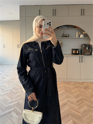 Veronika Fermuarlı Kot Elbise Lacivert (5363)
