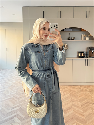 Veronika Fermuarlı Kot Elbise Mavi (5363)