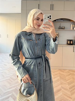 Veronika Fermuarlı Kot Elbise Mavi (5363)