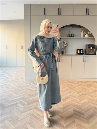 Veronika Fermuarlı Kot Elbise Mavi (5363)