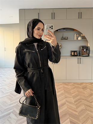 Veronika Fermuarlı Kot Elbise Siyah (5363)