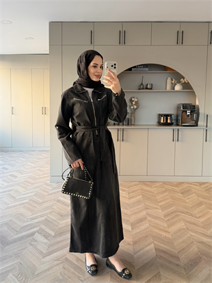 Veronika Fermuarlı Kot Elbise Siyah (5363)
