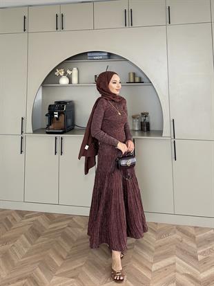 Vienna Simli Triko Elbise Acı Kahve