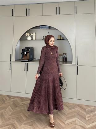 Vienna Simli Triko Elbise Acı Kahve