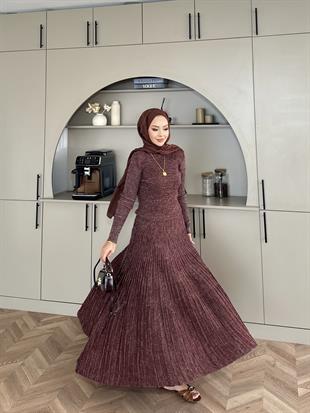 Vienna Simli Triko Elbise Acı Kahve