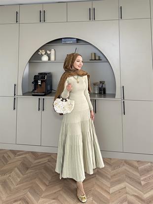 Vienna Simli Triko Elbise Bej