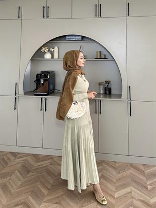 Vienna Simli Triko Elbise Bej