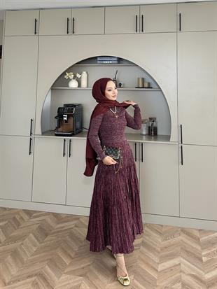 Vienna Simli Triko Elbise Bordo