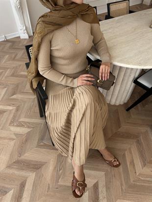 Vienna Simli Triko Elbise Camel