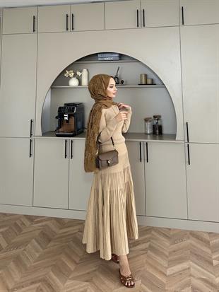 Vienna Simli Triko Elbise Camel