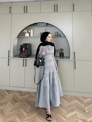 Vienna Simli Triko Elbise Gri 