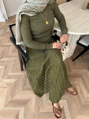 Vienna Simli Triko Elbise Haki