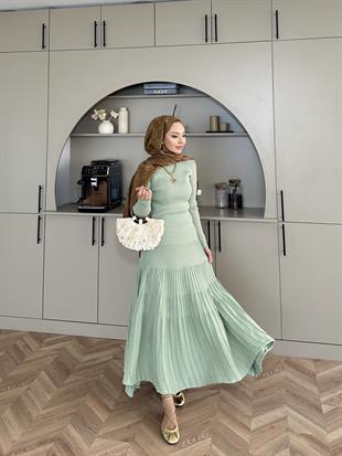 Vienna Simli Triko Elbise Su Yeşili