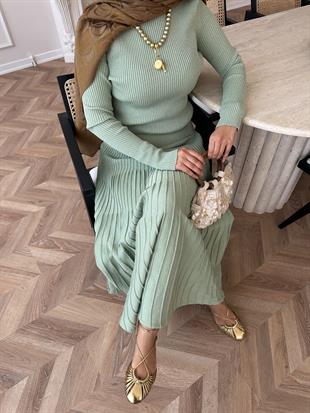 Vienna Simli Triko Elbise Su Yeşili