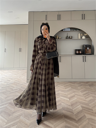 Vilde Fırfır Yaka Şifon Elbise Acı Kahve (2006SV)